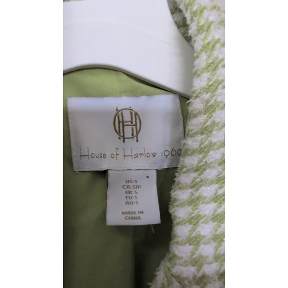House of Harlow Green Tweed Blazer Jacket Size Small Lined, Statement Buttons - Picture 3 of 6